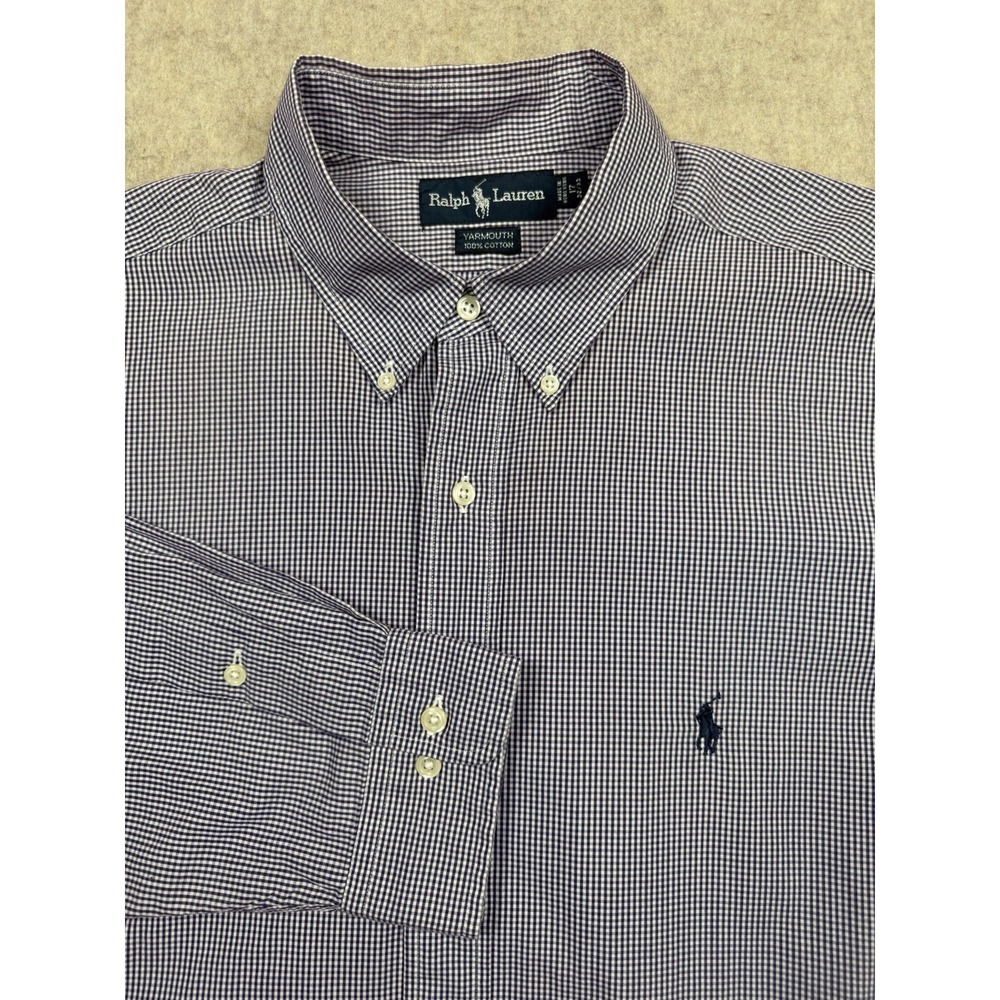 Ralph Lauren Shirt Mens 17 32/33 Purple White Yarmouth Button‎ Down Gingham Pony